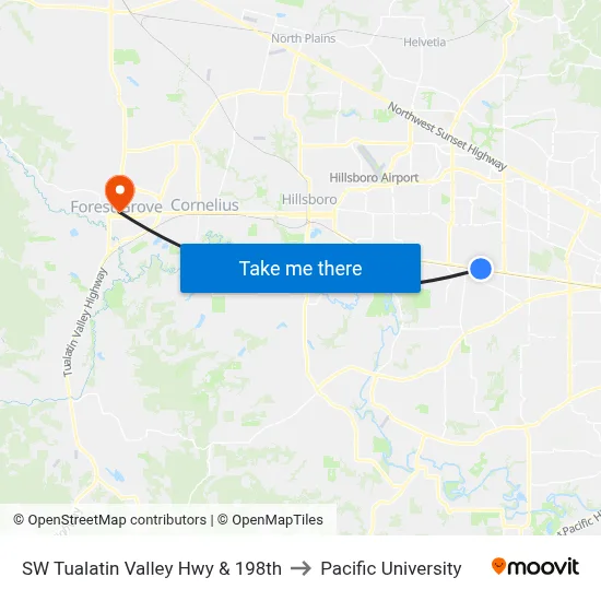 SW Tualatin Valley Hwy & 198th to Pacific University map