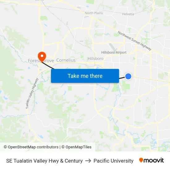 SE Tualatin Valley Hwy & Century to Pacific University map