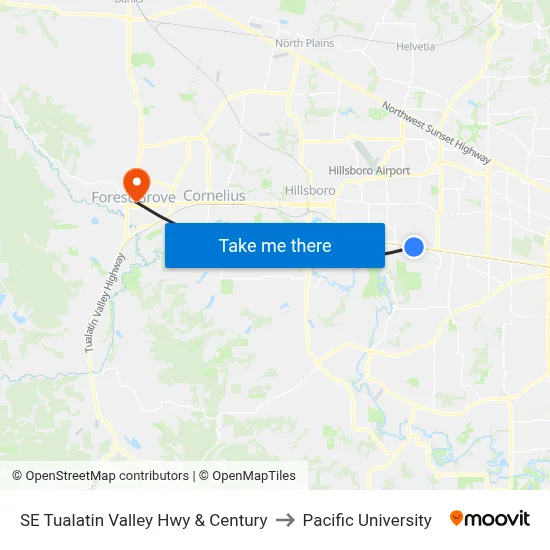 SE Tualatin Valley Hwy & Century to Pacific University map