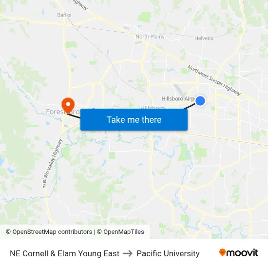 NE Cornell & Elam Young East to Pacific University map