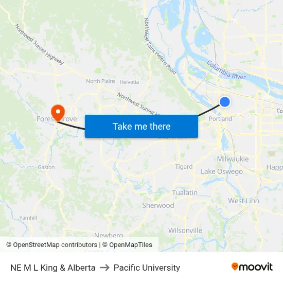 NE M L King & Alberta to Pacific University map