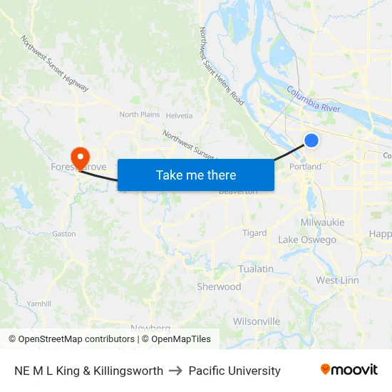 NE M L King & Killingsworth to Pacific University map