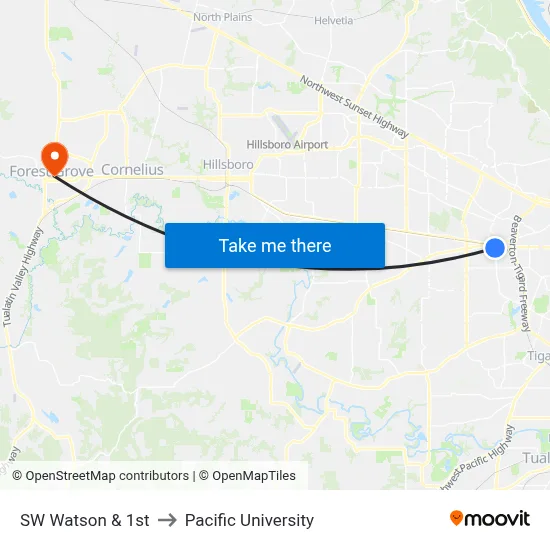SW Watson & 1st to Pacific University map