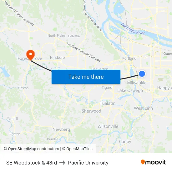 SE Woodstock & 43rd to Pacific University map