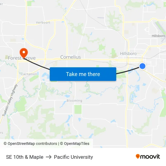 SE 10th & Maple to Pacific University map