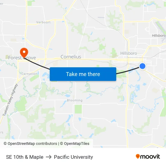 SE 10th & Maple to Pacific University map