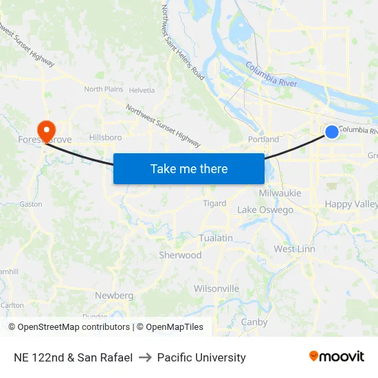 NE 122nd & San Rafael to Pacific University map