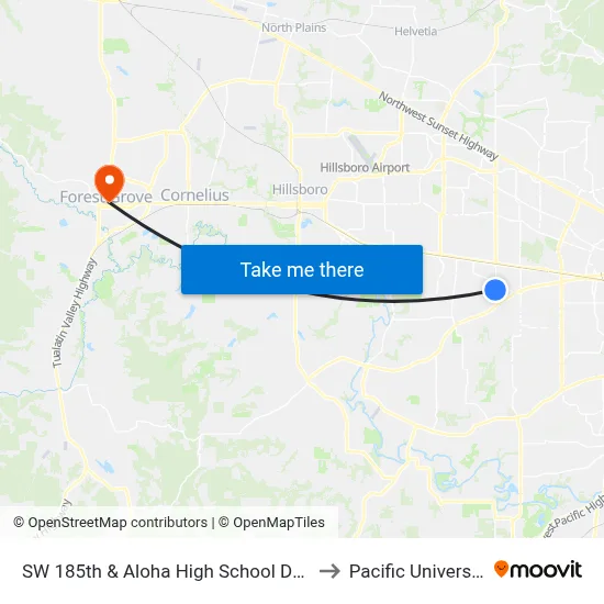 SW 185th & Aloha High School Drive to Pacific University map