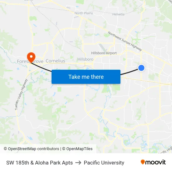 SW 185th & Aloha Park Apts to Pacific University map