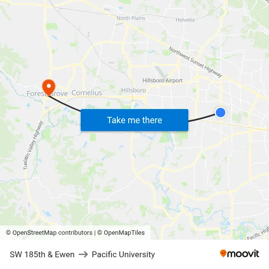 SW 185th & Ewen to Pacific University map