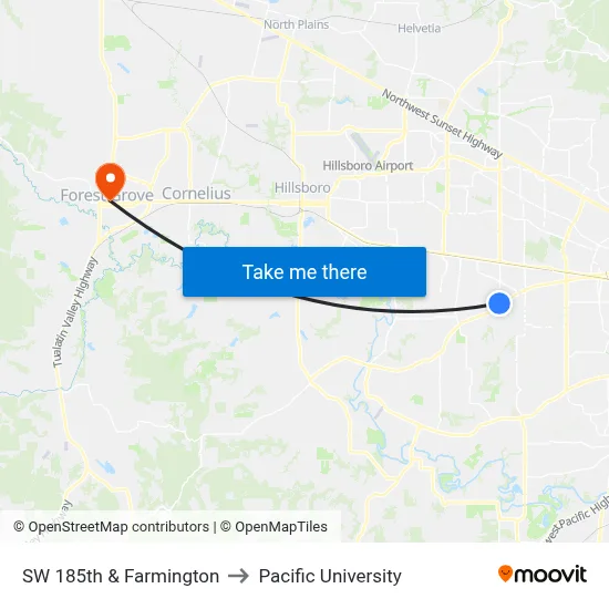 SW 185th & Farmington to Pacific University map