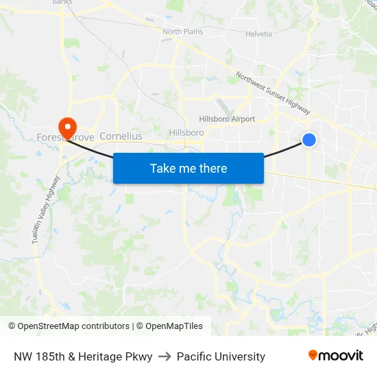 NW 185th & Heritage Pkwy to Pacific University map