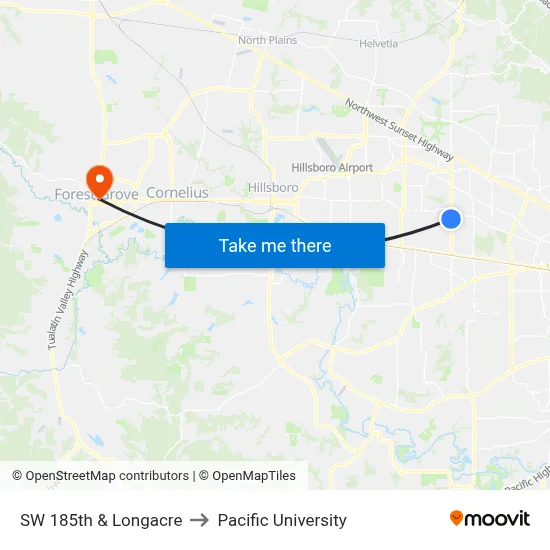 SW 185th & Longacre to Pacific University map