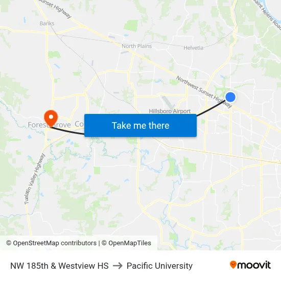 NW 185th & Westview HS to Pacific University map