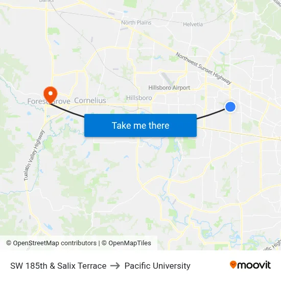 SW 185th & Salix Terrace to Pacific University map