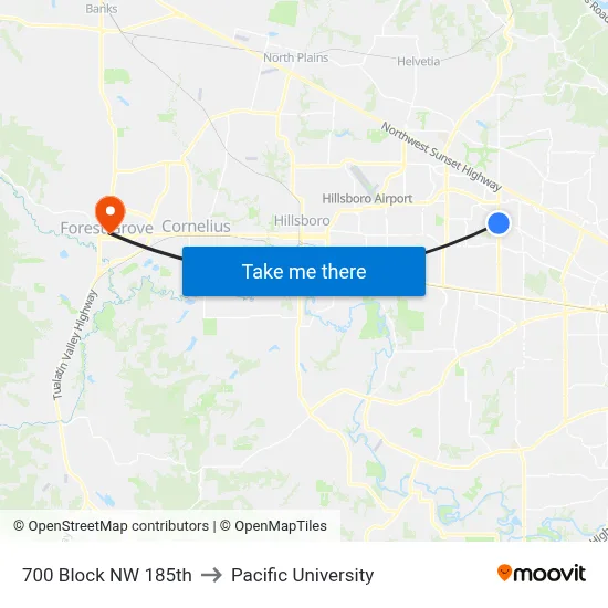 700 Block NW 185th to Pacific University map