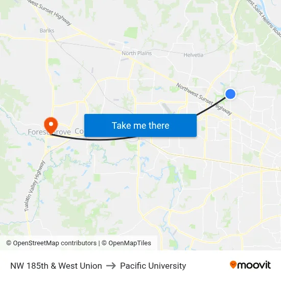 NW 185th & West Union to Pacific University map