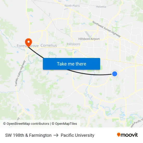 SW 198th & Farmington to Pacific University map