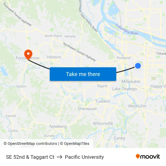 SE 52nd & Taggart Ct to Pacific University map