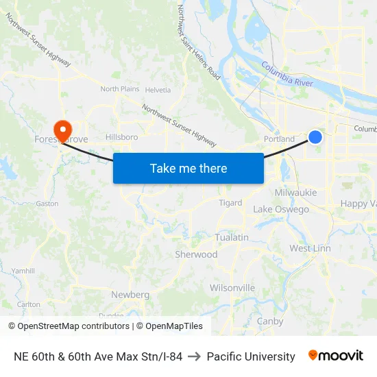 NE 60th & 60th Ave Max Stn/I-84 to Pacific University map