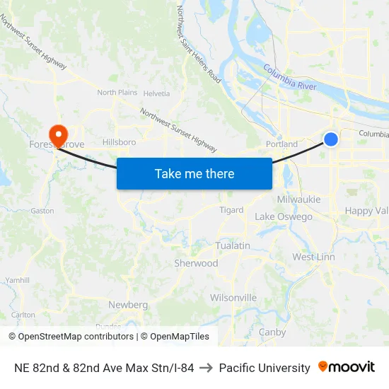 NE 82nd & 82nd Ave Max Stn/I-84 to Pacific University map