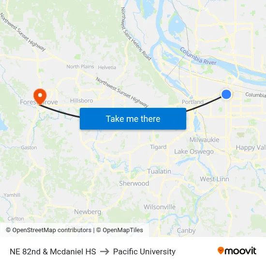 NE 82nd & Mcdaniel HS to Pacific University map