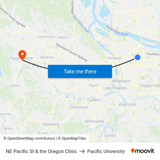 NE Pacific St & the Oregon Clinic to Pacific University map