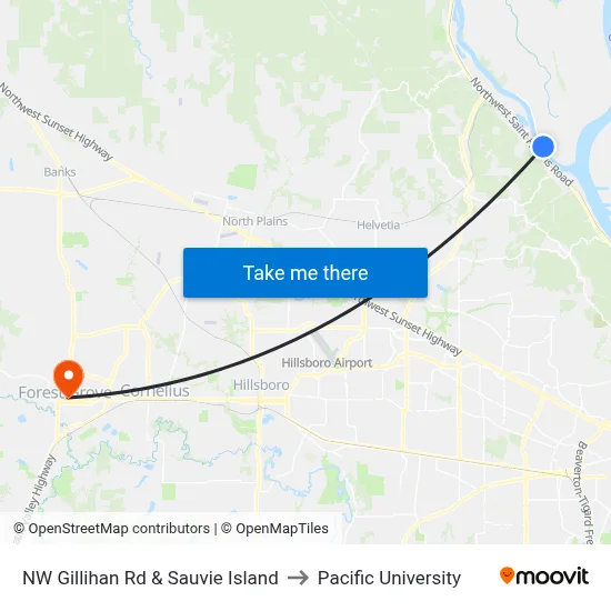 NW Gillihan Rd & Sauvie Island to Pacific University map