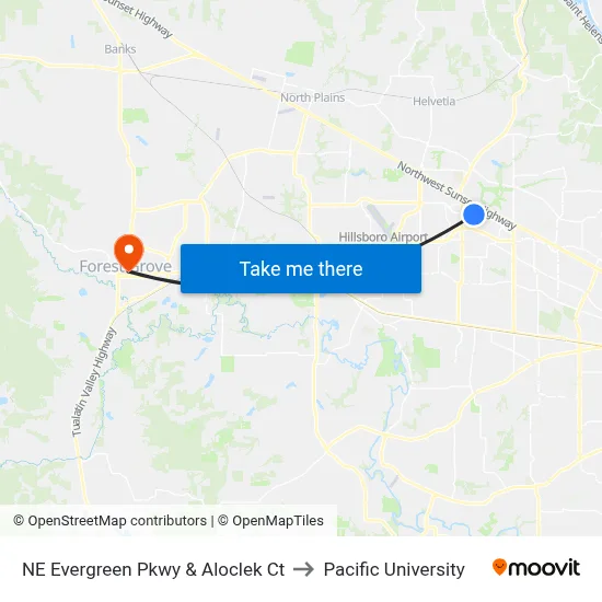 NE Evergreen Pkwy & Aloclek Ct to Pacific University map