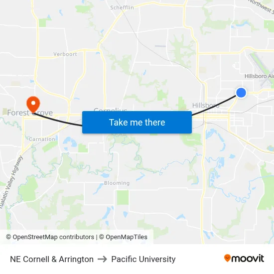 NE Cornell & Arrington to Pacific University map