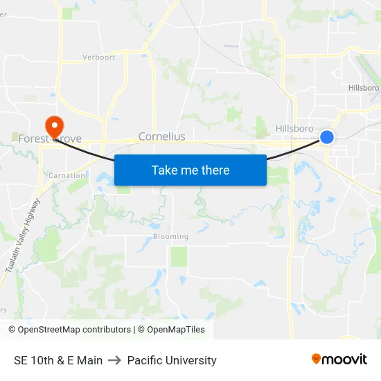 SE 10th & E Main to Pacific University map