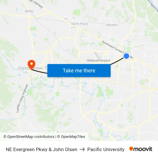 NE Evergreen Pkwy & John Olsen to Pacific University map