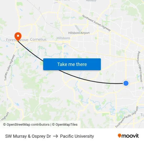 SW Murray & Osprey Dr to Pacific University map