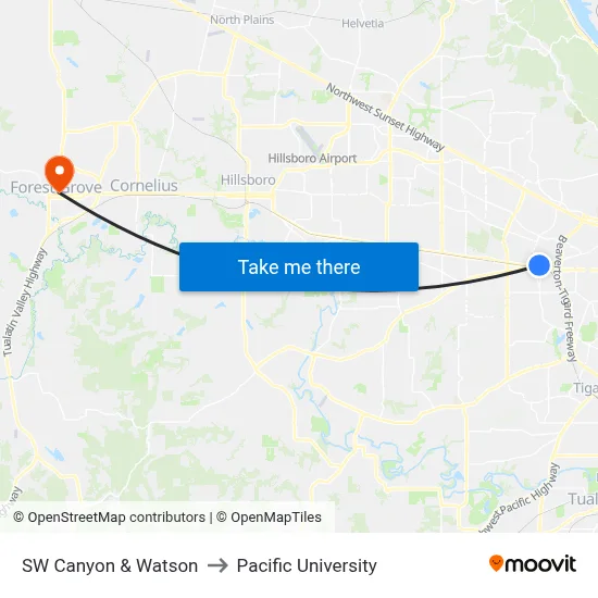 SW Canyon & Watson to Pacific University map
