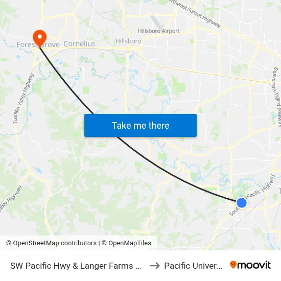 SW Pacific Hwy & Langer Farms Pkwy to Pacific University map