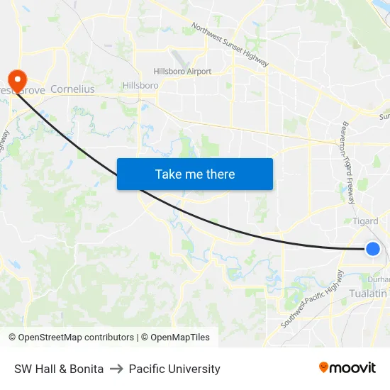 SW Hall & Bonita to Pacific University map