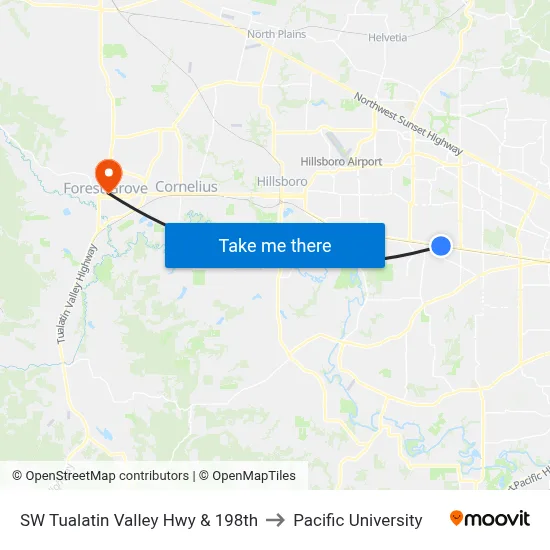 SW Tualatin Valley Hwy & 198th to Pacific University map