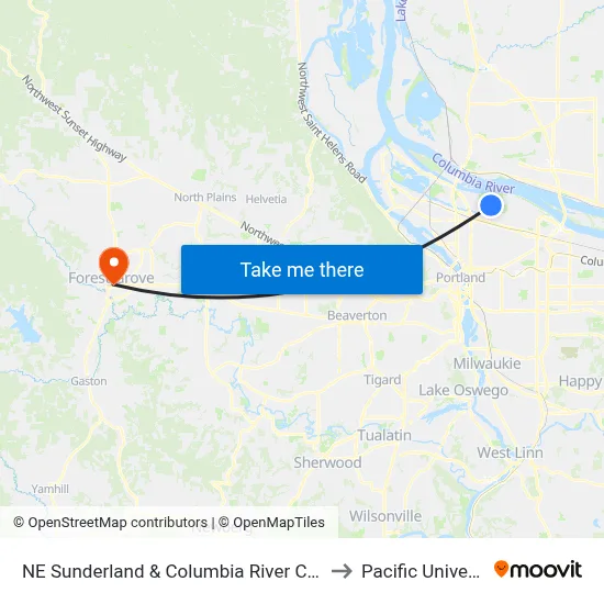 NE Sunderland & Columbia River Corr Inst to Pacific University map