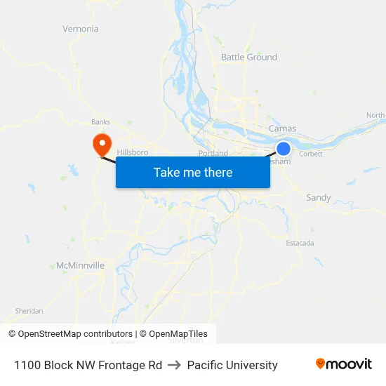 1100 Block NW Frontage Rd to Pacific University map