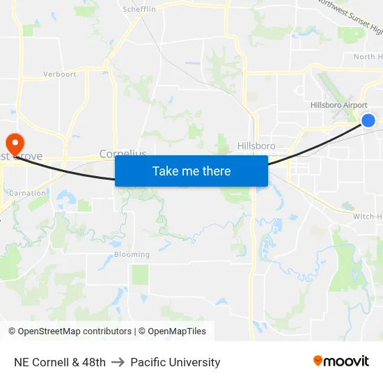 NE Cornell & 48th to Pacific University map