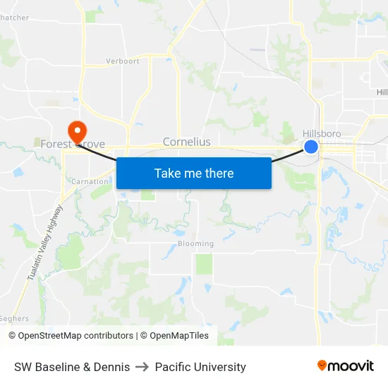 SW Baseline & Dennis to Pacific University map