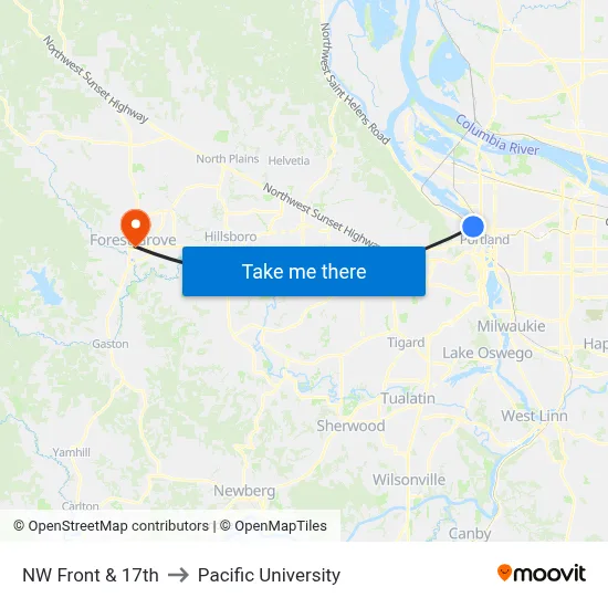NW Front & 17th to Pacific University map
