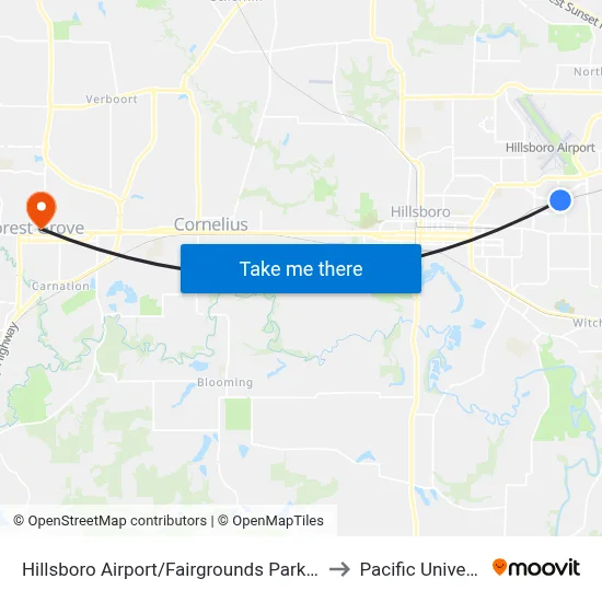 Hillsboro Airport/Fairgrounds Park & Ride to Pacific University map