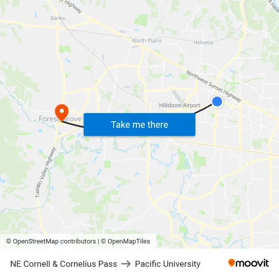NE Cornell & Cornelius Pass to Pacific University map