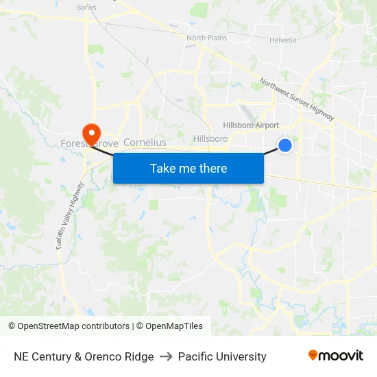 NE Century & Orenco Ridge to Pacific University map