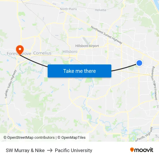SW Murray & Nike to Pacific University map