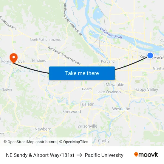 NE Sandy & Airport Way/181st to Pacific University map