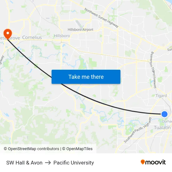 SW Hall & Avon to Pacific University map
