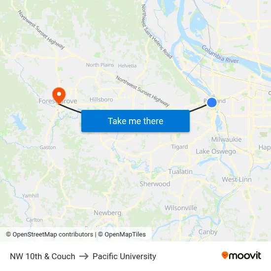 NW 10th & Couch to Pacific University map