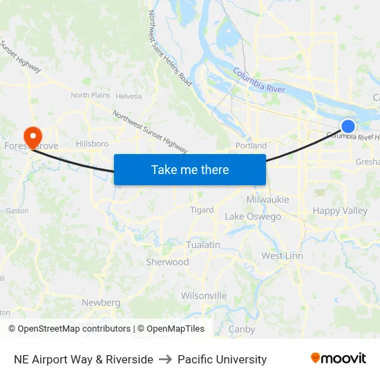 NE Airport Way & Riverside to Pacific University map